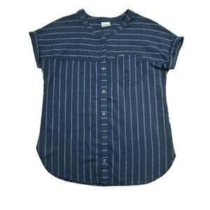 Columbia Womens Size M Blouse Navy Pinstripe Loose Cotton 100%